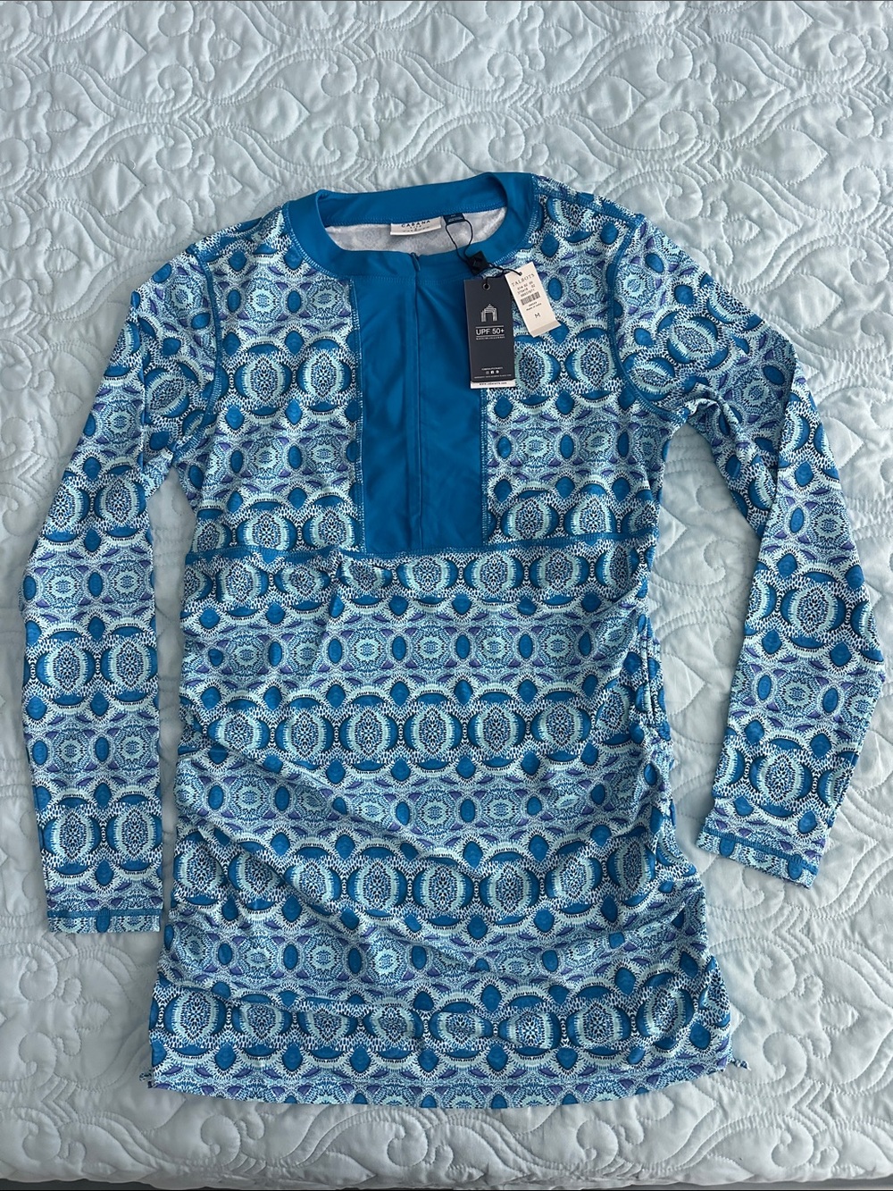 Cabana for Talbots Lim. Ed. UVA 50+ Shirred, Long-Sleeve, Half-Zip Swim Tee